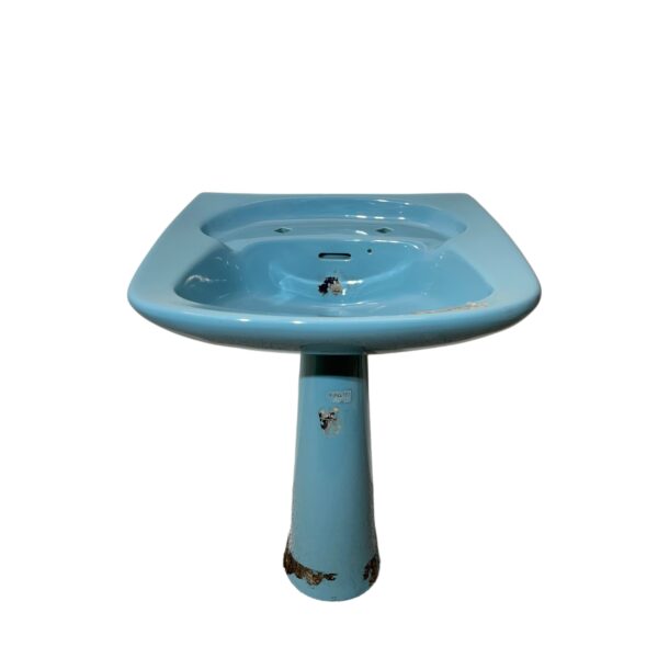 Mid Century Retro “Standard” Kingston Basin & Pedestal in Clair de Lune Blue