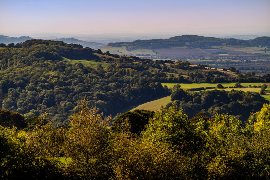 view of the cotswolds from broadway tower worcestershire england uk