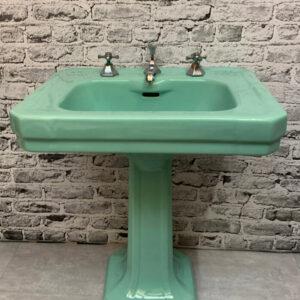 Art Deco "Standard" Sussex Basin and Pedestal in Turquoise from Sanitary Salvage in Evesham