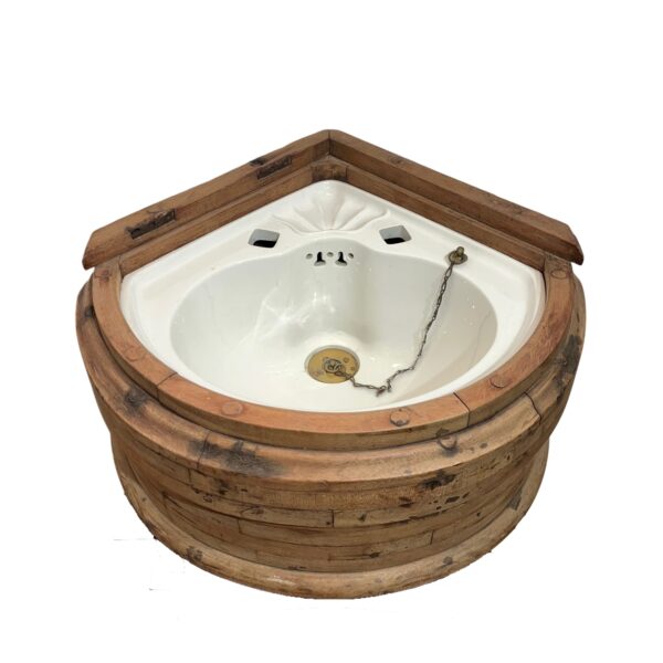 Vintage Reclaimed Teak Corner Basin made by Poutney & Co