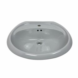 light grey coloured bathroom basin with one tap hole