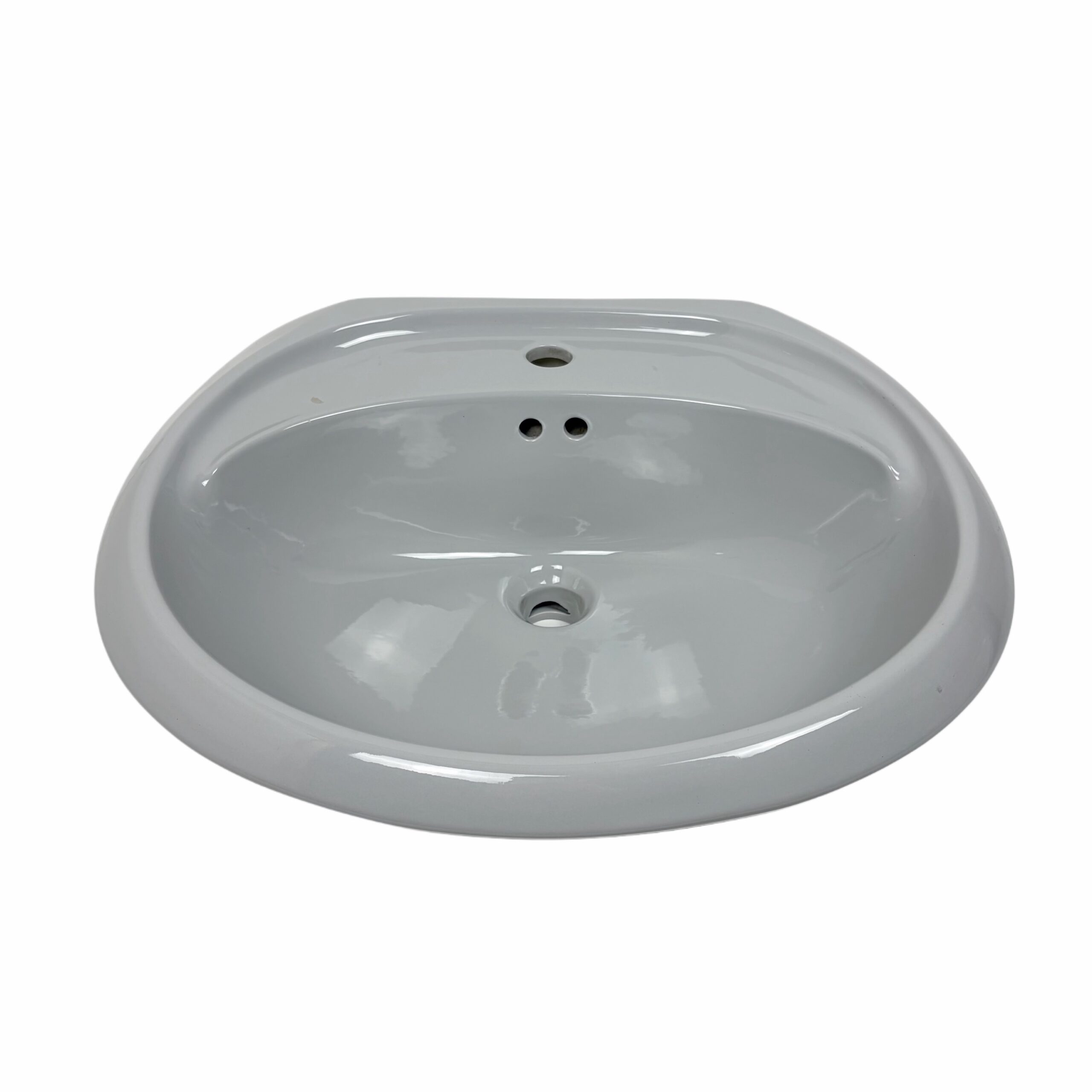 light grey coloured bathroom basin with one tap hole