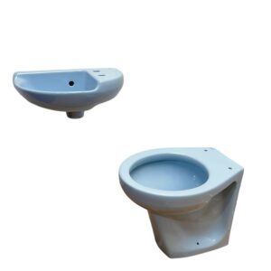 Cornflower Blue Twyfords Back to Wall Toilet & Basin Suite
