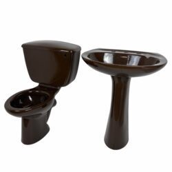 Sepia Brown Toilet & Pedestal Basin Suite 1970s