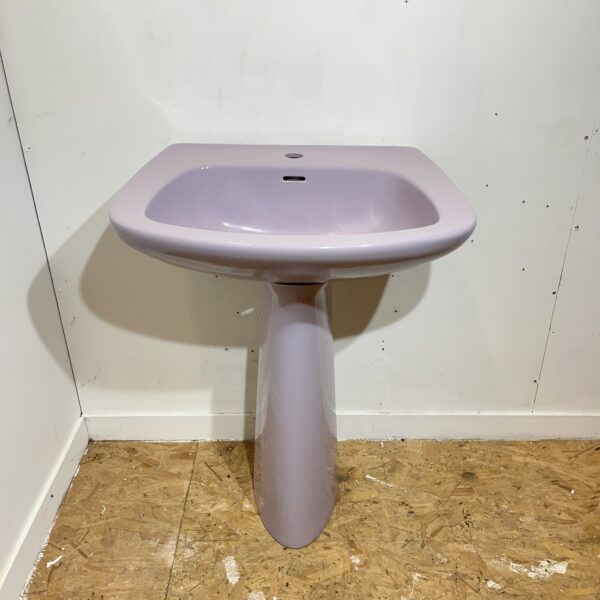 Mid Century Modern French Basin & Pedestal Sink in Orchid - Image 2