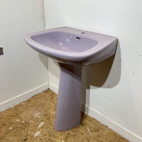 Mid Century Modern French Basin & Pedestal Sink in Orchid - Image 3