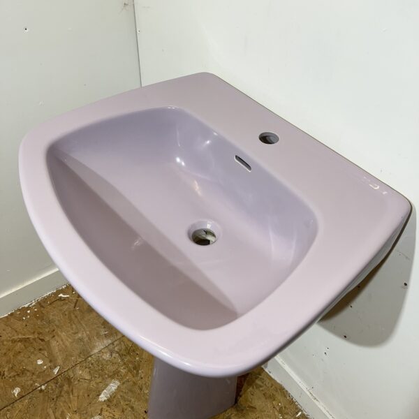 Mid Century Modern French Basin & Pedestal Sink in Orchid - Image 4