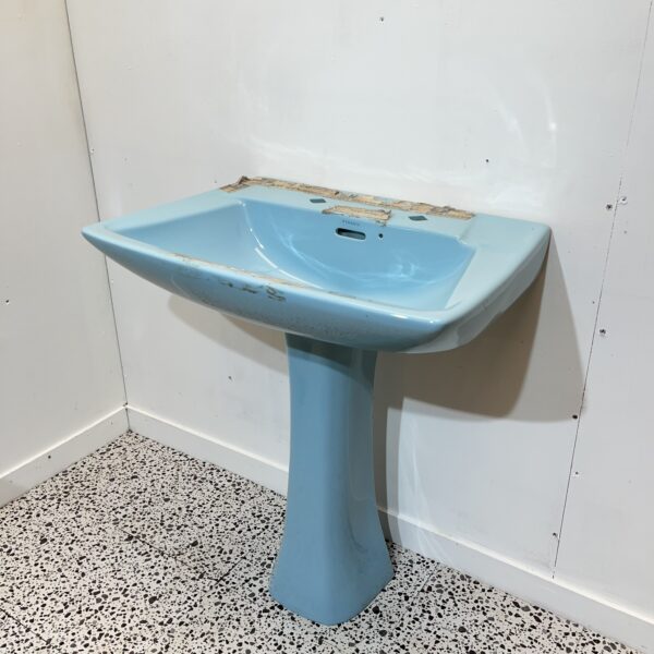 Pyramid Sky Blue Mid Century Basin & Pedestal - Image 3
