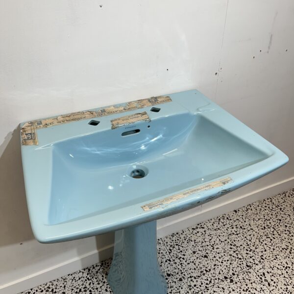 Pyramid Sky Blue Mid Century Basin & Pedestal - Image 4