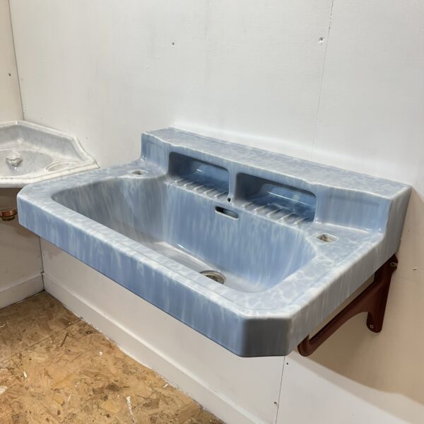 Marble Glazed Armitage Blue Art Deco Basin with Brackets - Image 4