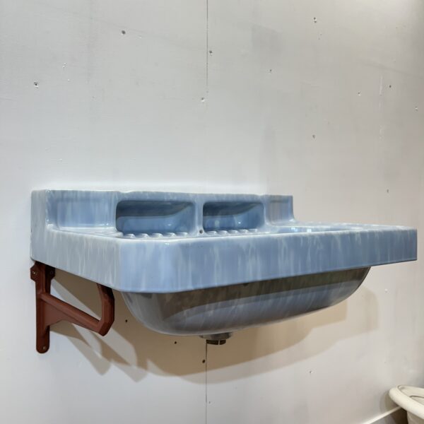 Marble Glazed Armitage Blue Art Deco Basin with Brackets - Image 3