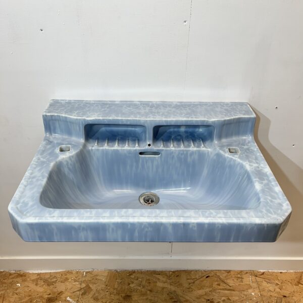 Marble Glazed Armitage Blue Art Deco Basin with Brackets - Image 2