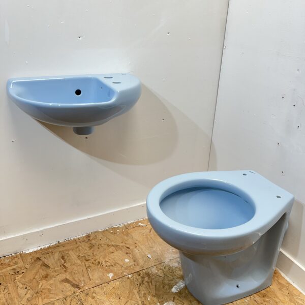 Cornflower Blue Twyfords Back to Wall Toilet & Basin Suite - Image 2