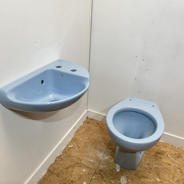 Cornflower Blue Twyfords Back to Wall Toilet & Basin Suite - Image 5