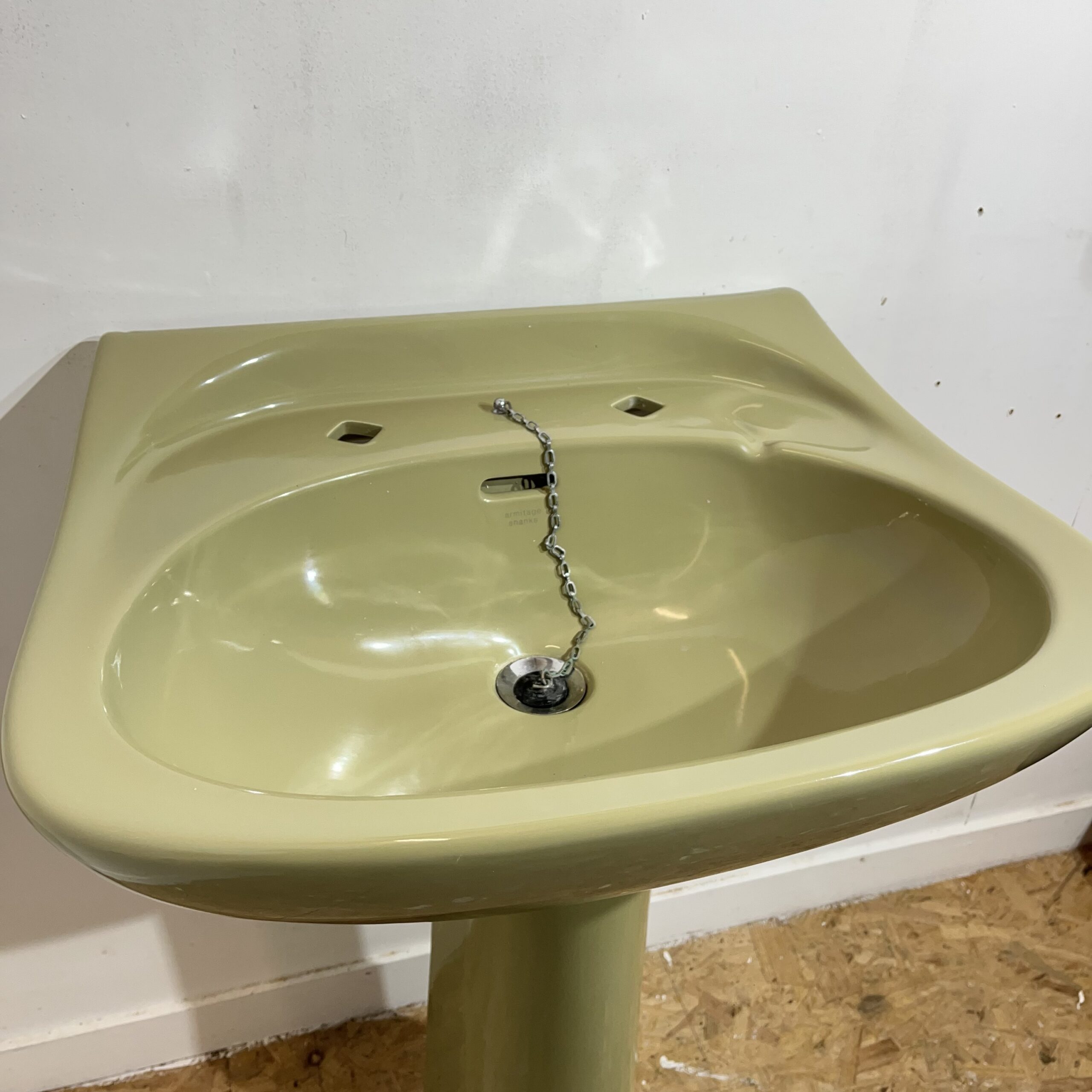 Retro Avocado Armitage Shanks Basin & Pedestal - Image 3