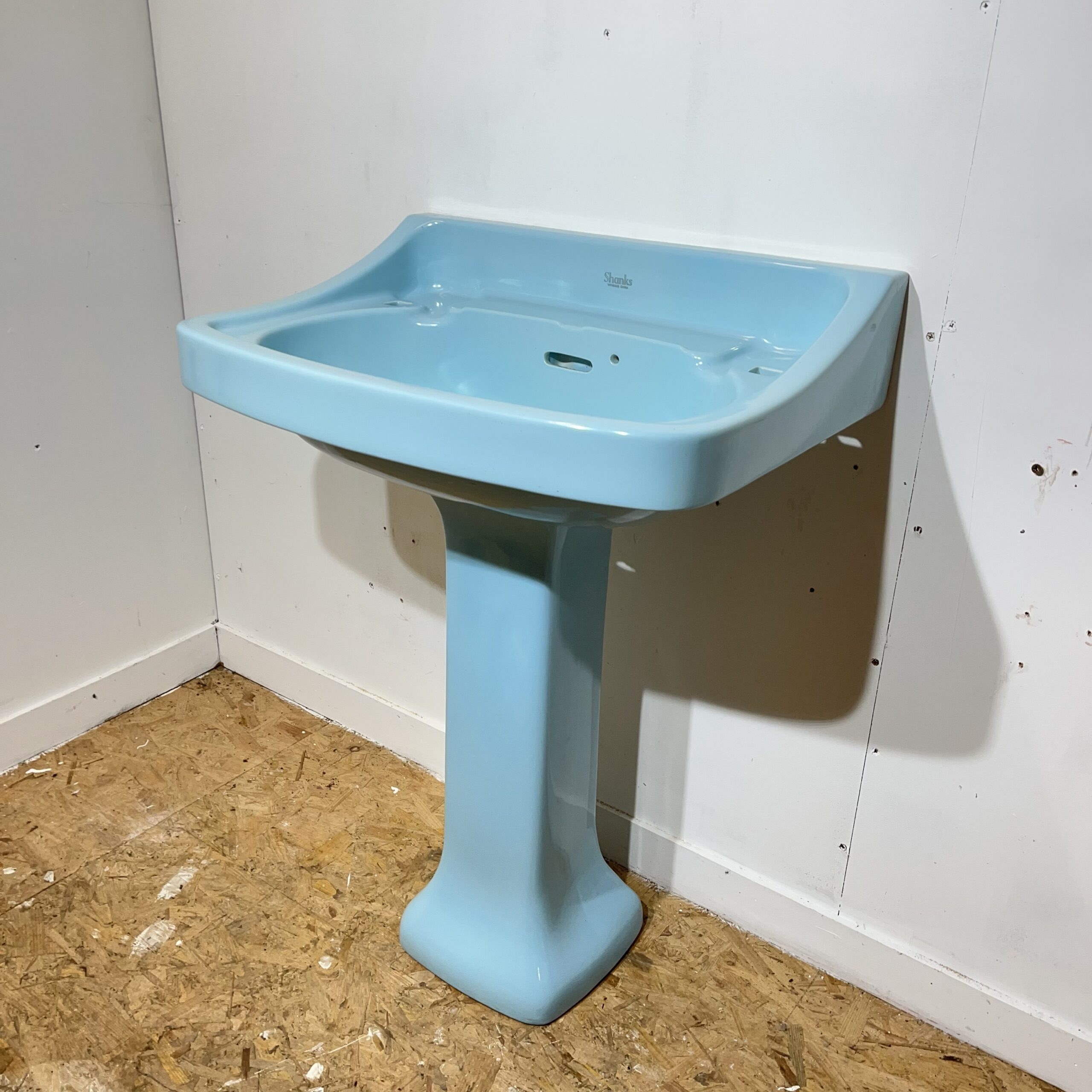 Vintage Shanks Basin & Pedestal in Arctic Blue - Image 2