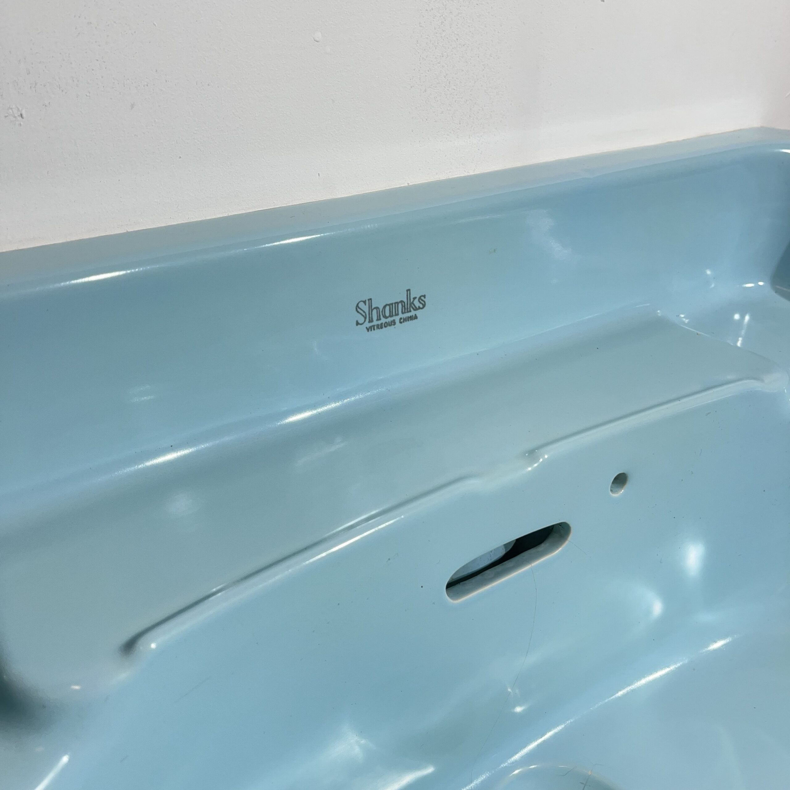 Vintage Shanks Basin & Pedestal in Arctic Blue - Image 3