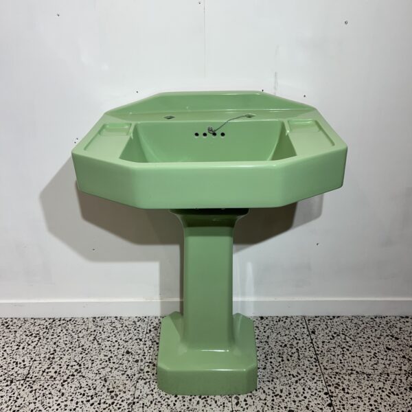 The Columbus Art Deco Green Washbasin & Pedestal