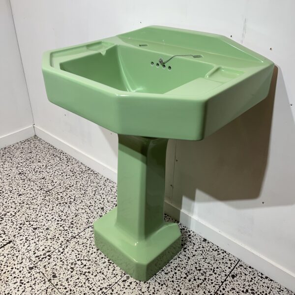 The Columbus Art Deco Green Washbasin & Pedestal - Image 2