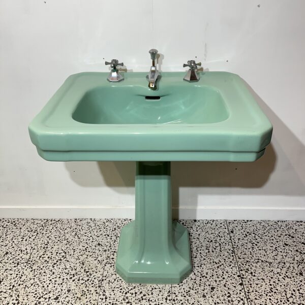 Art Deco "Standard" Sussex Basin and Pedestal in Turquoise - Image 2